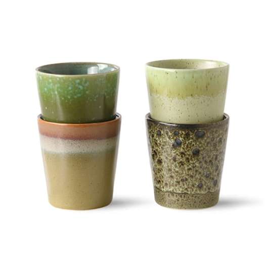 70s ceramics: Kaffemuggar Spring greens Set om 4