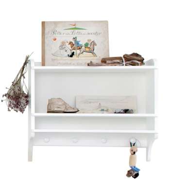 Barnbokhylla med krokar vit, Oliver Furniture