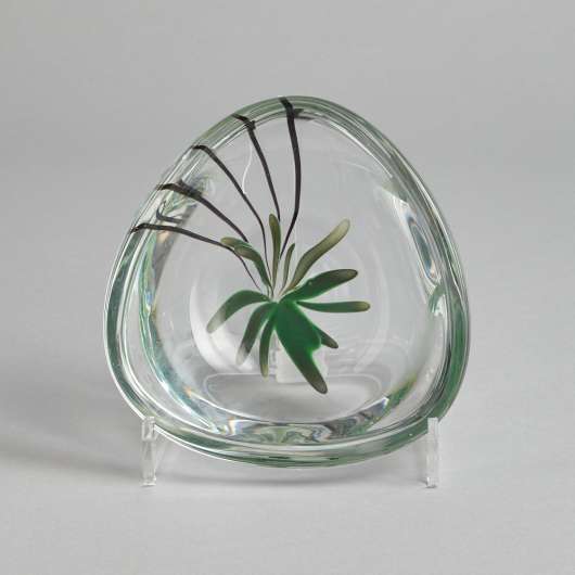 Kosta Boda - Glasskål med Grön Dekor av Vicke Lindstrand