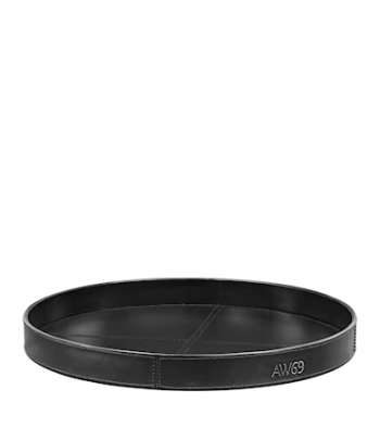 MENDOZA Round tray leather black