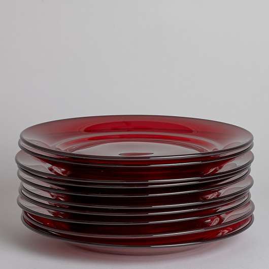 SÅLD Vintage Röda Glastallrikar 10-Pack