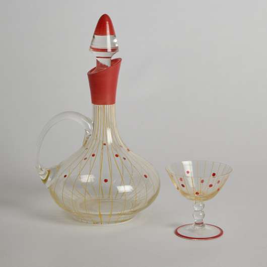 Vintage - Karaff och Glas med Prickig och Randig Dekor