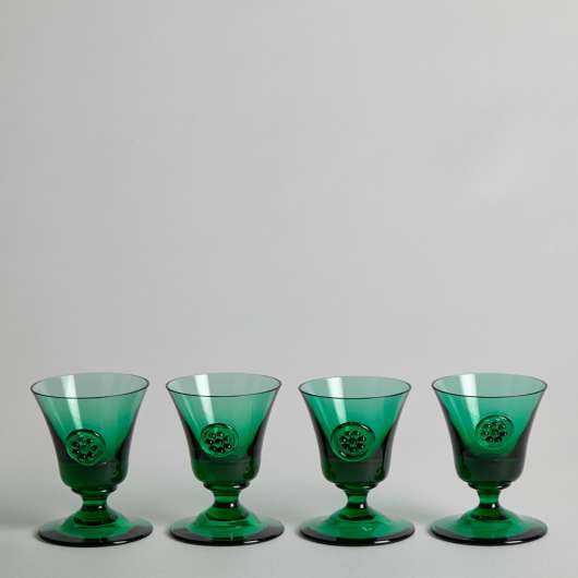 Vintage - Vinglas i Grönt Glas 4 st